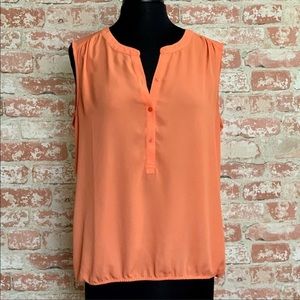 Small Peach Sleeveless Button Down Blouse LOFT